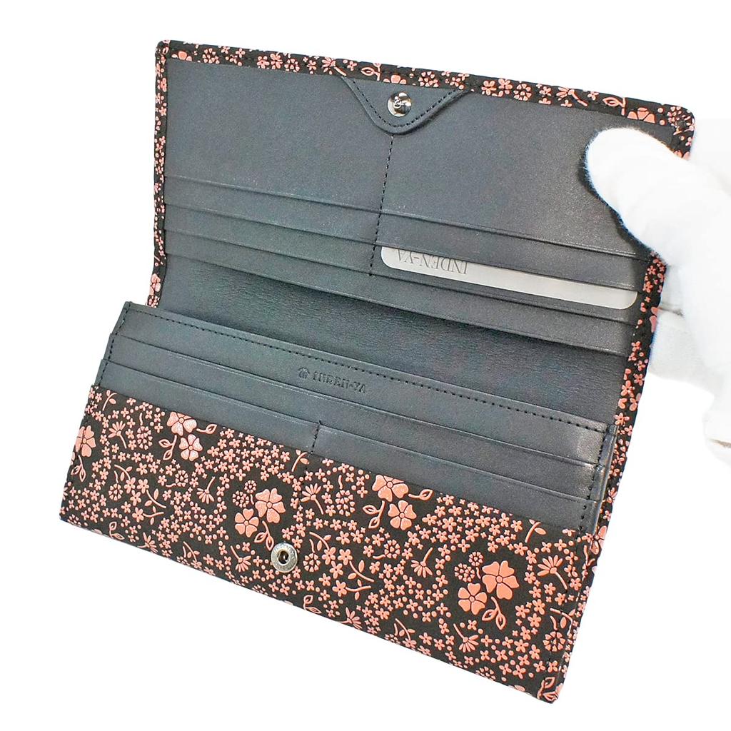 Inden Long Bunch Coin Purse Black X Pink American Blue Pattern [Indenya] Wallet, Wallet, Q, Included, Deerskin, Lacquer, 2308-51-166