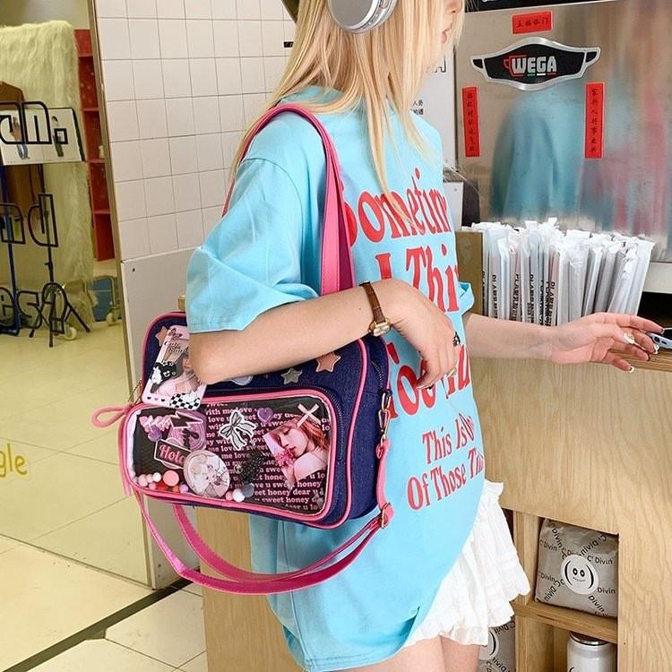 Цвет Кость Блокировка Сердце Декор Женская Повседневная Сумка на Одно Плечо Квадратная Сумка Итабаг