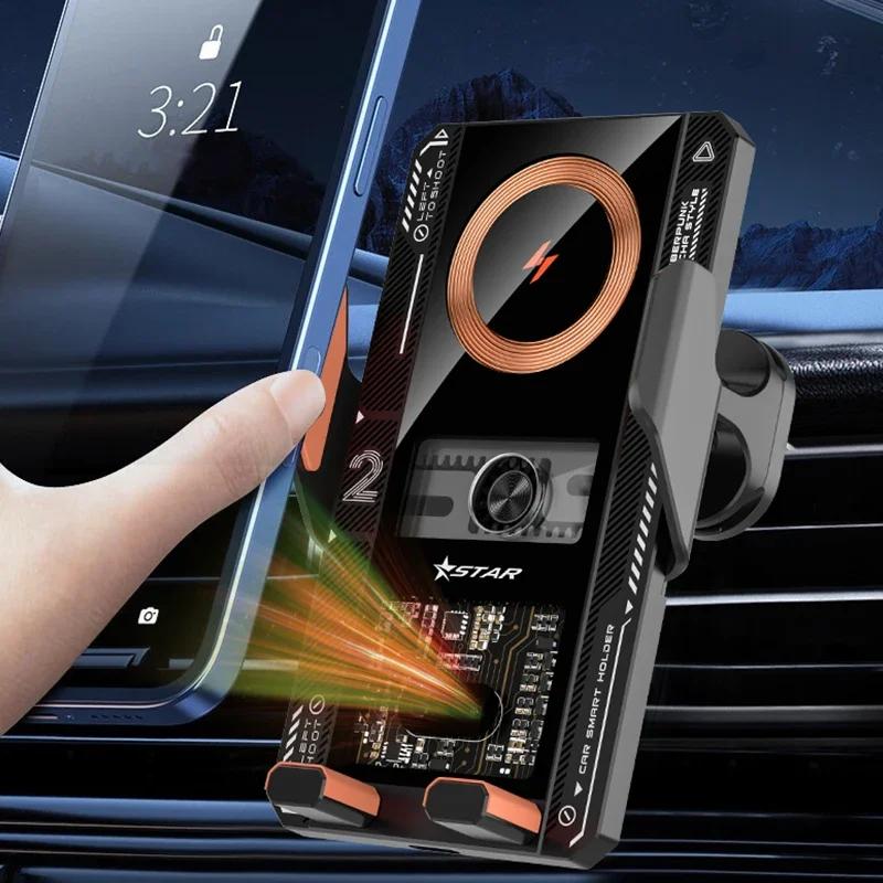 VIKEFON Car Wireless Charger Auto Car Phone Holder Infrared Induction Fast Charging Station for iPhone 15 14 13 Samsung Xiaomi