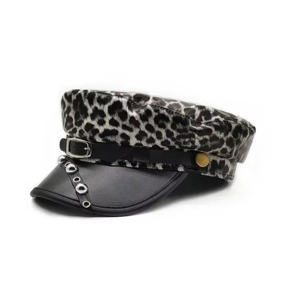 Панк Клепки Леопардовая Шляпа Сексуальная Шляпа с Плоским Верхом Модная Берет Y2k для Женщин