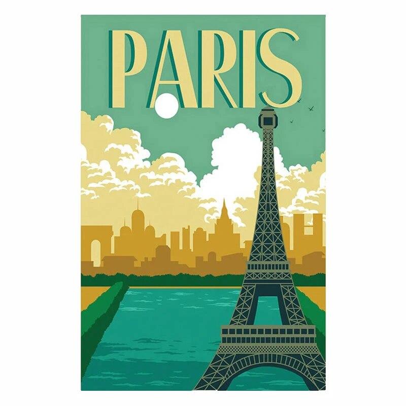 Travel City Vintage Poster Metal Tin Signs New York Paris Tokyo Landscape Retro Plaque Metal Plate Wall Art Decor for Bar Home