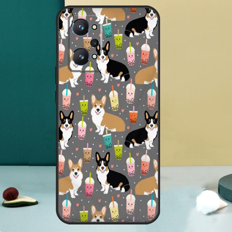 Corgi and Bubble Tea For Realme 14 13 Pro Plus 10 11 12 GT 5 6 6T GT7 Pro C61 C55 C53 C51 C21Y C25S C75 C67 Case