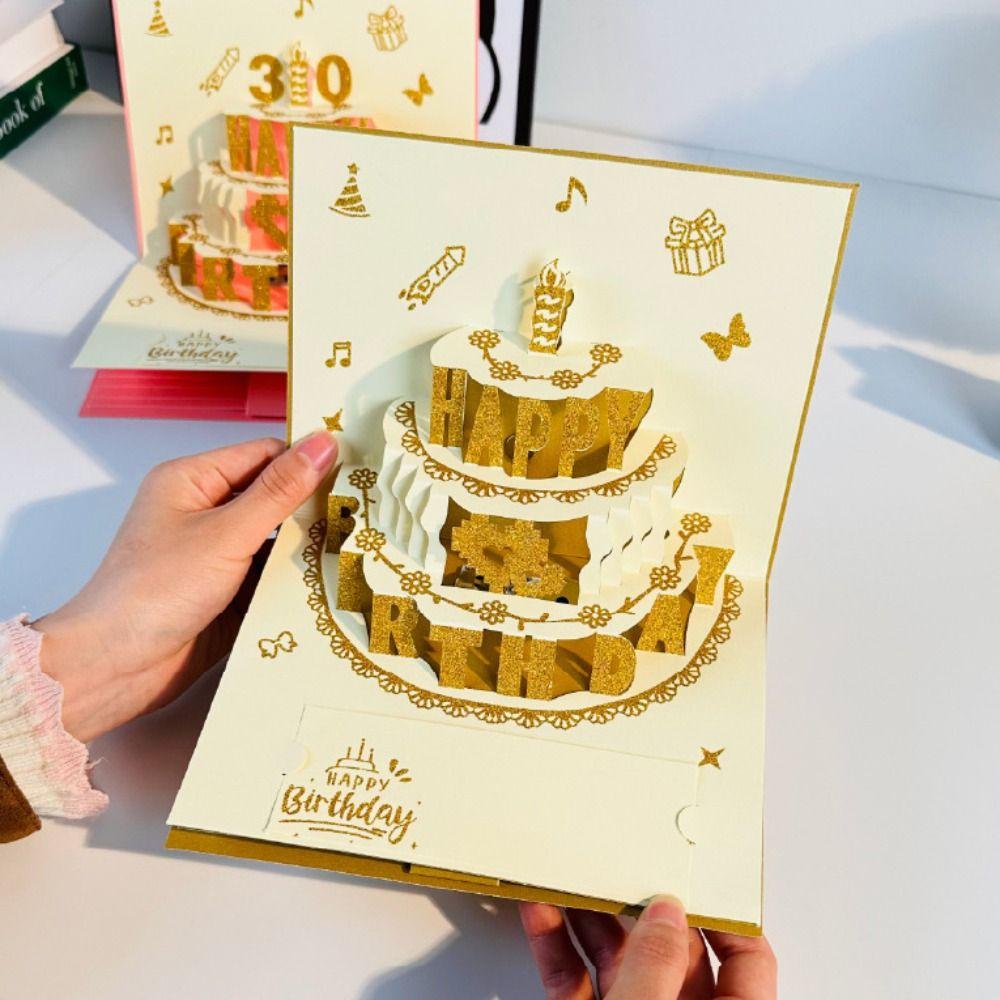 3D Pop-Up Birthday Red Envelope Greeting Card 6 Card Slots Foldable Musical Light Greeting Card Red Gold