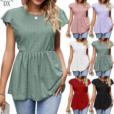 DX~~Новый летний модный пуловер, свободная футболка с кружевными рукавами для женщин