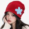 Flower Patch Knitted Hat Ear Protection Pullover Cap Sweet Beanie Hat  Autumn Winter