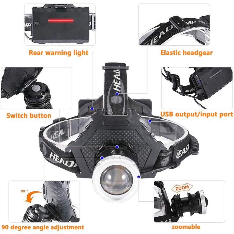 Супер яркий XHP90.2 USB перезаряжаемый светодиодный налобный фонарь XHP70.2 Самая мощная фара для рыбалки, кемпинга, ZOOM, фонарик с аккумулятором 3*18650