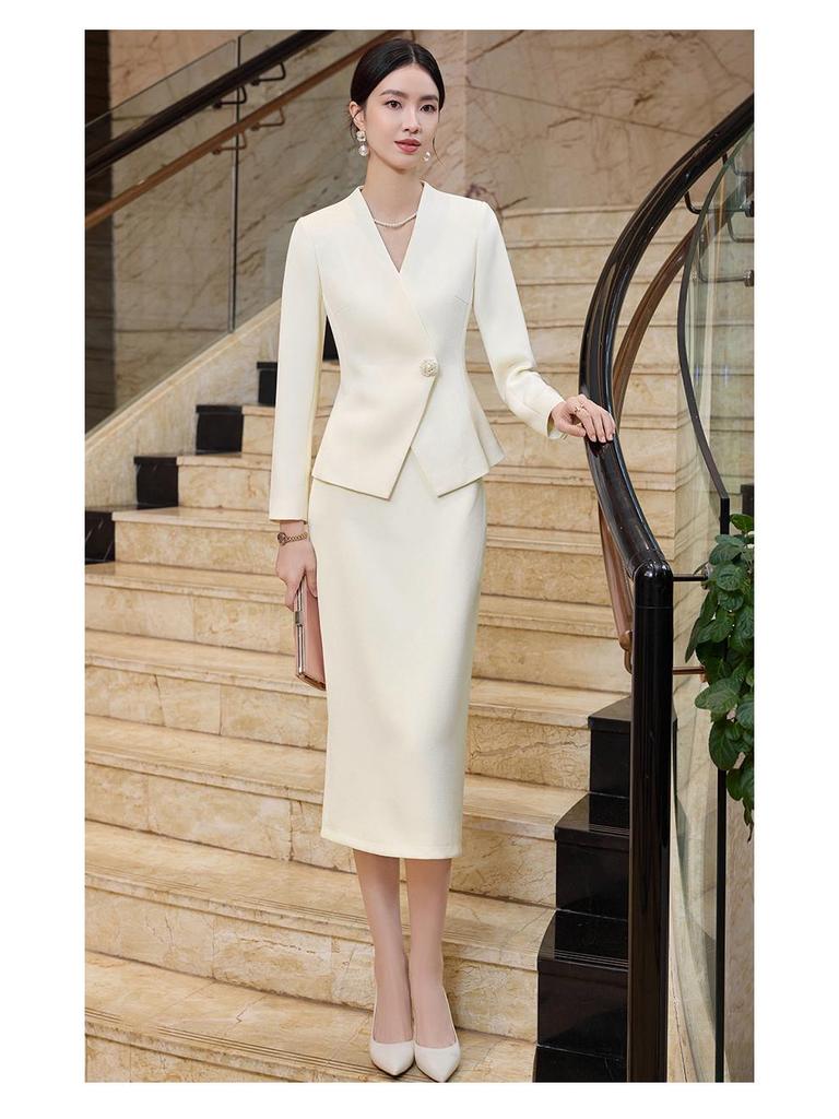 Elegant Apricot Women's Blazer Set: Chic Street Style, High-End Professional Suit