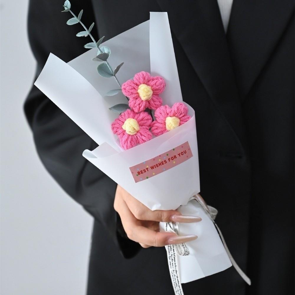 LED Lights Crochet Flowers Bouquet Knitted Artificial Daisy Bouquet Valentine'S Day