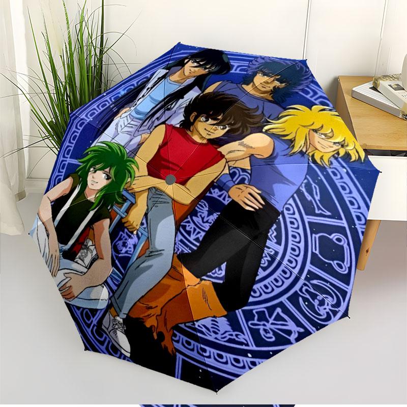 Saint Seiya Print Automatic Open Close Umbrella, Portable Foldable Umbrella, for Outdoor Commute Camping Trip, Ideal Birthday Gift