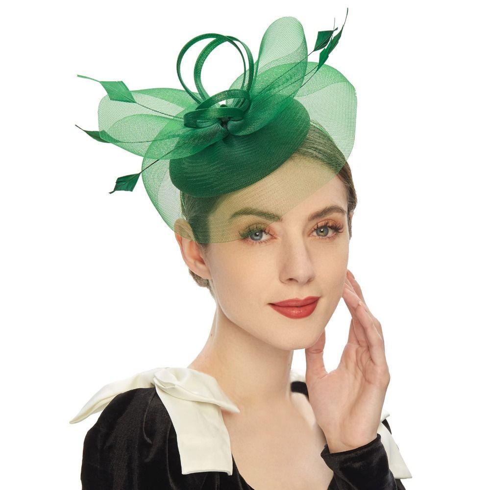 Винтажная сетчатая шляпка- fascinator с перьями Элегантная изысканная повязка на голову для невесты Милый обруч для волос Обручи для волос Танцевальное шоу