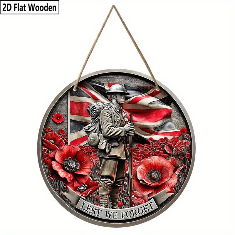 2D Flat, 1 PC UK Fallen Soldiers Remembrance Day Wooden Hanging Decorative Sign and Plaque, “Lest We Forget”, Wall Art Signs Farmhouse Decor, Indoor