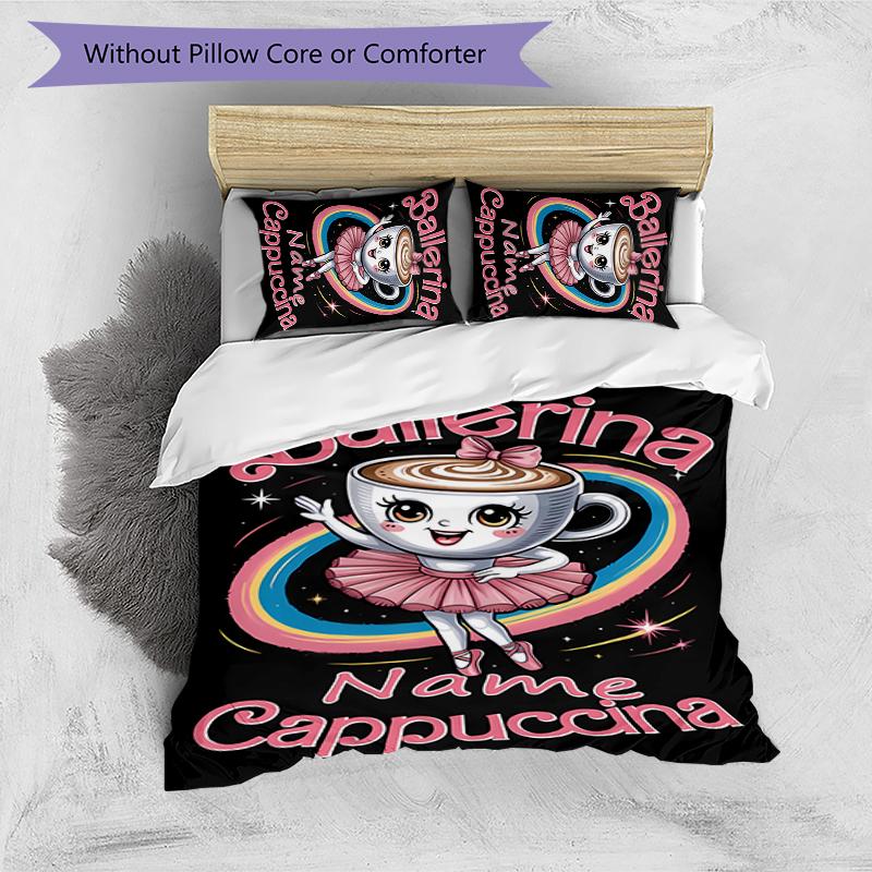 3pcs Custom Name Cartoon Italian Brainrot animal Bedding Set Duvet Cover Closure Includes 1 Duvet Cover & 2 Pillowcases for All Seasons Bedroom Decor
