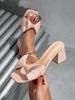 Square head fairy wind bow pearl gentle thick heel French sandals thick heel upper rubber