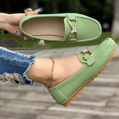 Женские повседневные лоферы больших размеров на мягкой подошве Весна 2025 - Металлическая деталь, Плоская подошва, Стиль ленивых бобов