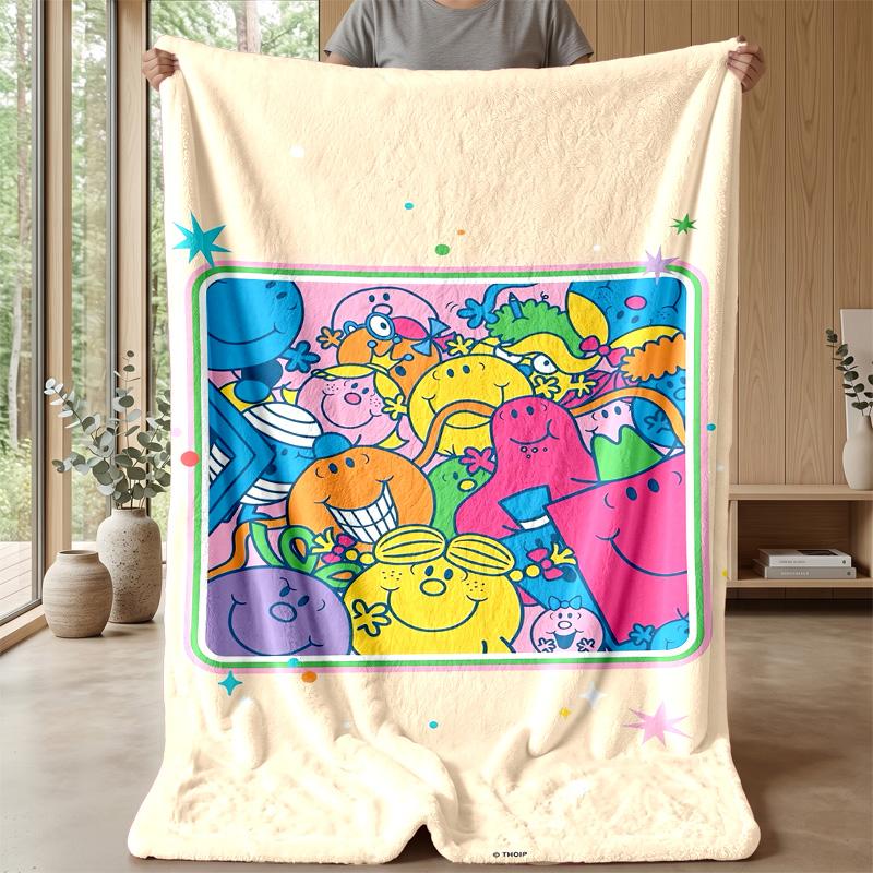 Mr. Men & Little Miss Cozy Flannel Blanket, Comfortable Warm Throw Blanket for Bedroom Sofa Home Use