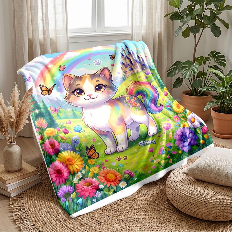Rainbow Cat Dreamscape 1 Theme blanket Lightweight Warm Flannel Blanket Decorative Throw Blanket for Home Decoration