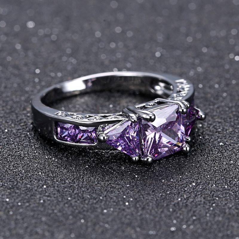 Винтажный стиль женщин черный золотой цвет фиолетовый кристалл CZ модные ретро кольца ювелирные изделия