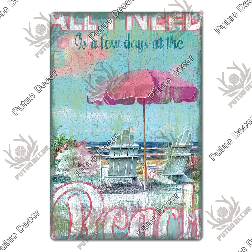 Putuo Decor Пляжный Слоган Винтажная Жестяная Табличка Металлическая Настенная Картина Постер для Паба Бара Дома Серф-клуба Ретро Железные Картины