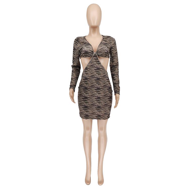 JH5906 Женское сексуальное платье в европейском и американском стиле с V-образным вырезом и длинными рукавами в рубчик