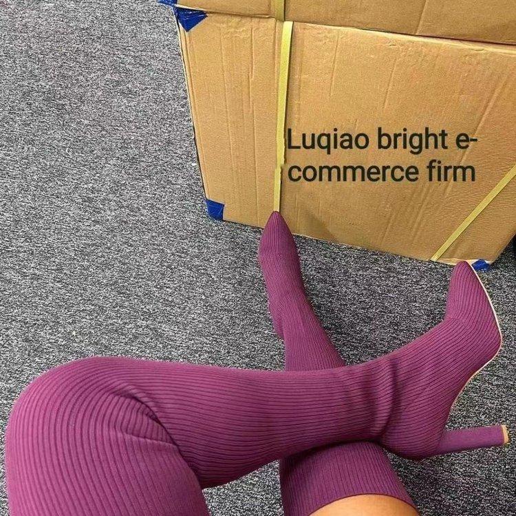 Мода 2024 осень зима женские сапоги на высоком каблуке модные вязаные эластичные сапоги женские ретро длинные сапоги полусапоги-носки Botas Mujer