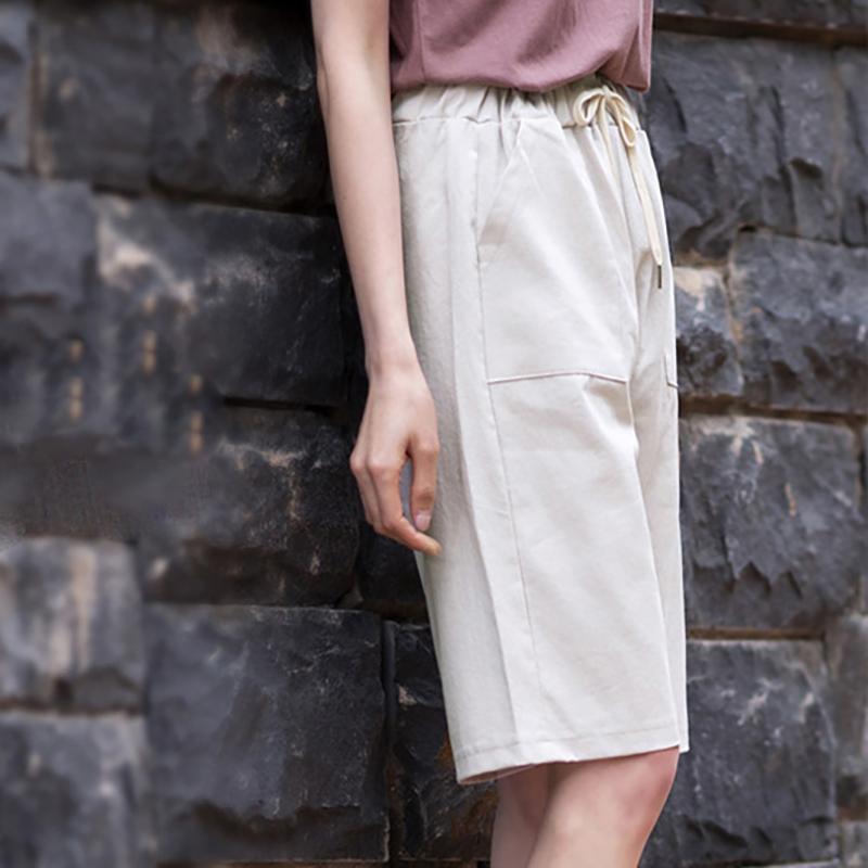Новые модные шорты, женские летние легкие брюки с высокой талией, широкие брюки, повседневные брюки средней длины, прямые, большого размера, с эластичной талией, для женщин