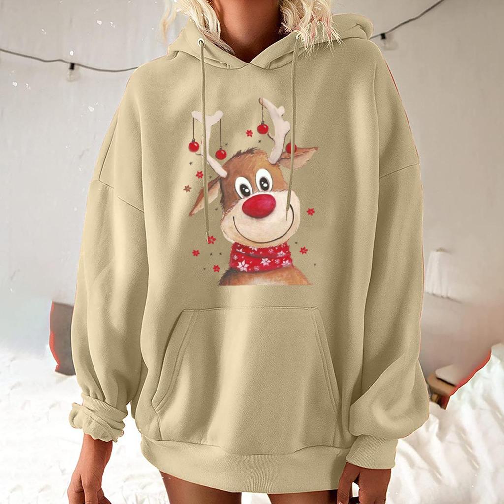 Женская мода для отдыха, рождественской вечеринки, пуловер с длинными рукавами и капюшоном с принтом, топ