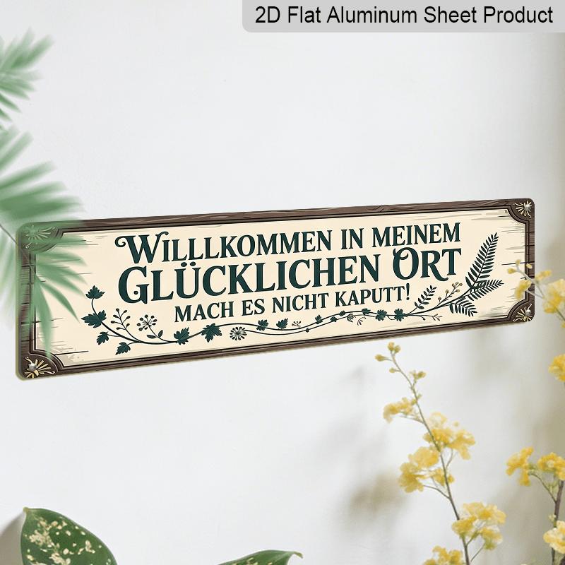 2D Flat, 1pc, German Aluminium Decorative Sign, Willkommen in Unserem Hinterhof Aluminium Sign, Vintage Barbecue Aluminium Plaques, Outdoor Wall Art