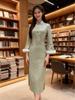 Embroidered Suede Long Qipao - 2025 Autumn/Winter Style, Fashionably Improved, Chinese Daily Wear, Long-Sleeved