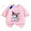 Весна-Лето 2026 Возраст 4-14 Футболка с принтом Kuromi для девочек Мягкая с коротким рукавом Милый принт Дышащая Повседневная Обычный крой Идеальная