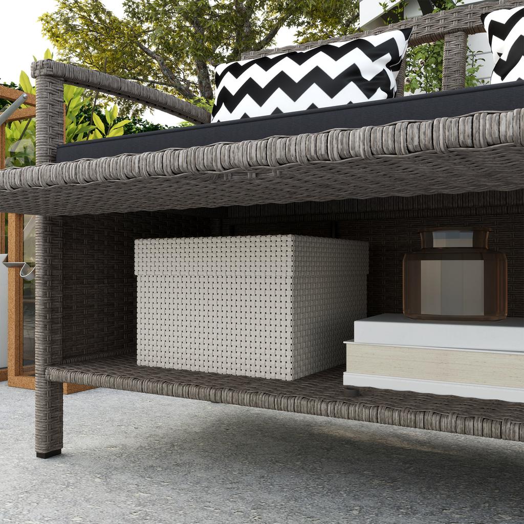 160L Storage Two Seater Rattan Bench Grey