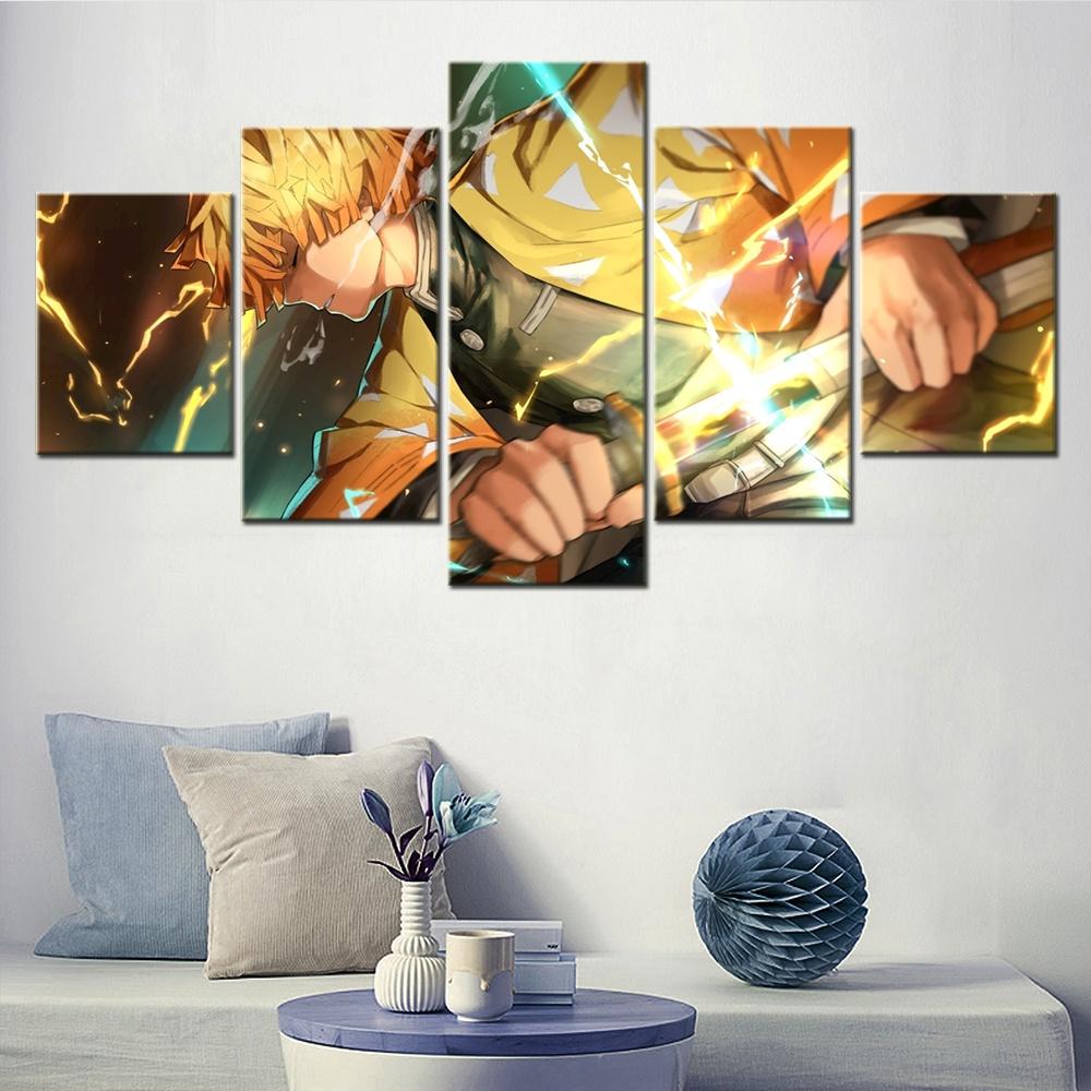 5 Pieces Canvas Wall Arts Poster Painting Anime Demon Slayer Wallpaper Modular Picture Print Home Decor For Living Room Artwork