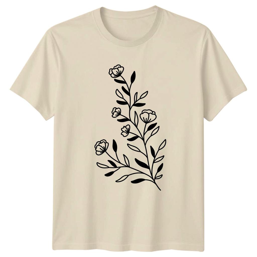 Simple Elegant Botanical Floral Outline T-Shirt Minimalist Botanical