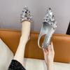 Women High Heel Sandals Summer New Fashion Sequins Shiny Party Pointed Toe Low Heel Sexy Luxurious Silver High Heel Sandals