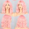 LISI HAIR Synthetic Hair Wig Pink Black Medium Wave Wig with Middle Part Bangs for Women Heat Resistant Fiber False Hair