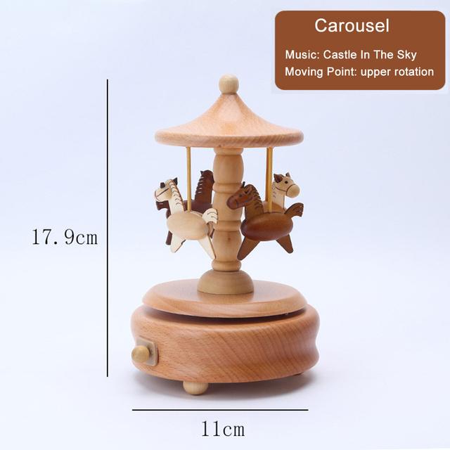 D2 Carousel Musical Box Wooden Music Box Wood Crafts Retro Birthday Gift Vintage Home Decoration Valentine's Day Gift Girlfriend