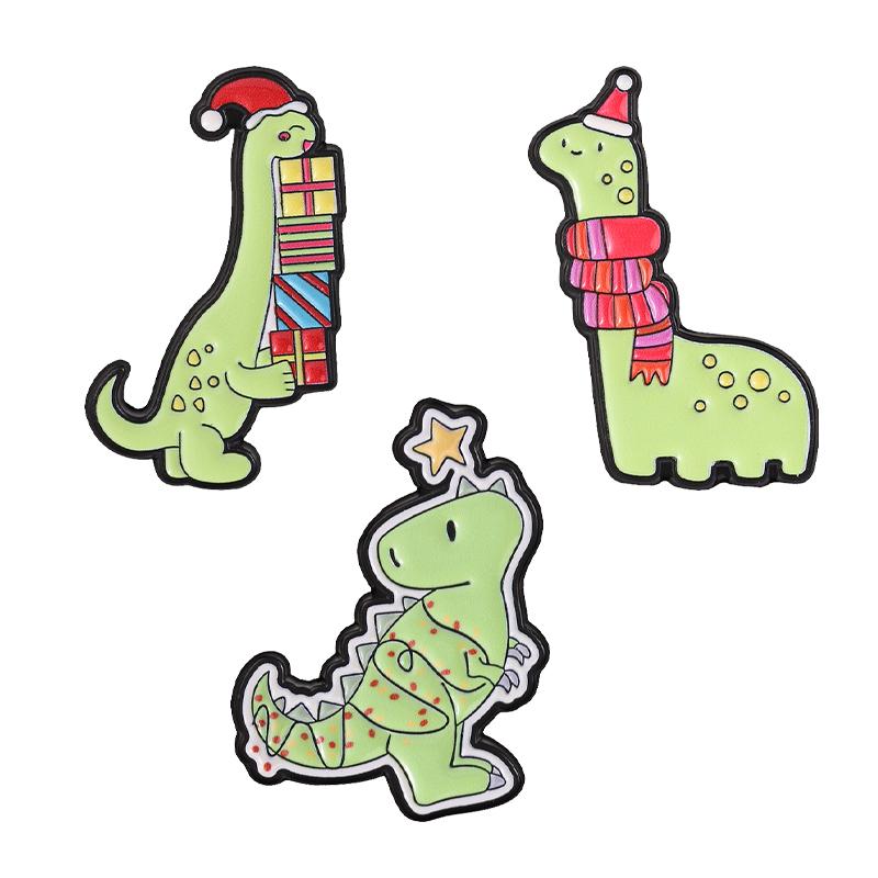 Christmas Dinosaur Badge Cute Santa Hat Dino Enamel Pins Gift Box Scarf Star T-Rex Brooch Xmas Animal Accessories Decor