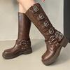 Fashion Thigh Boots Autumn New Round Toe Metal Buckle Platform Sleeve Platform Heightened Retro Tall Knight Boots