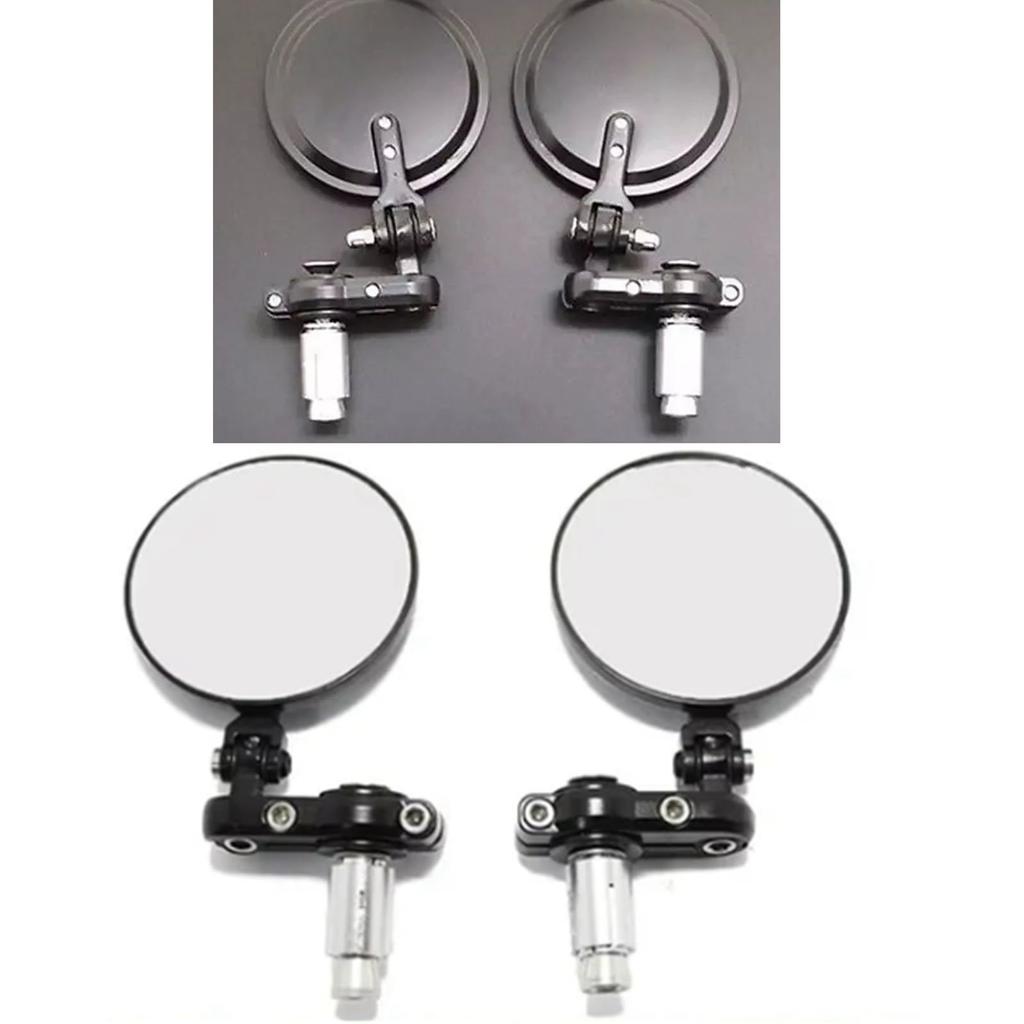 2 Pcs Motorcycle Rearview Mirror Round Folding Bar End Rear View Side Mirror Black for 78in Outer