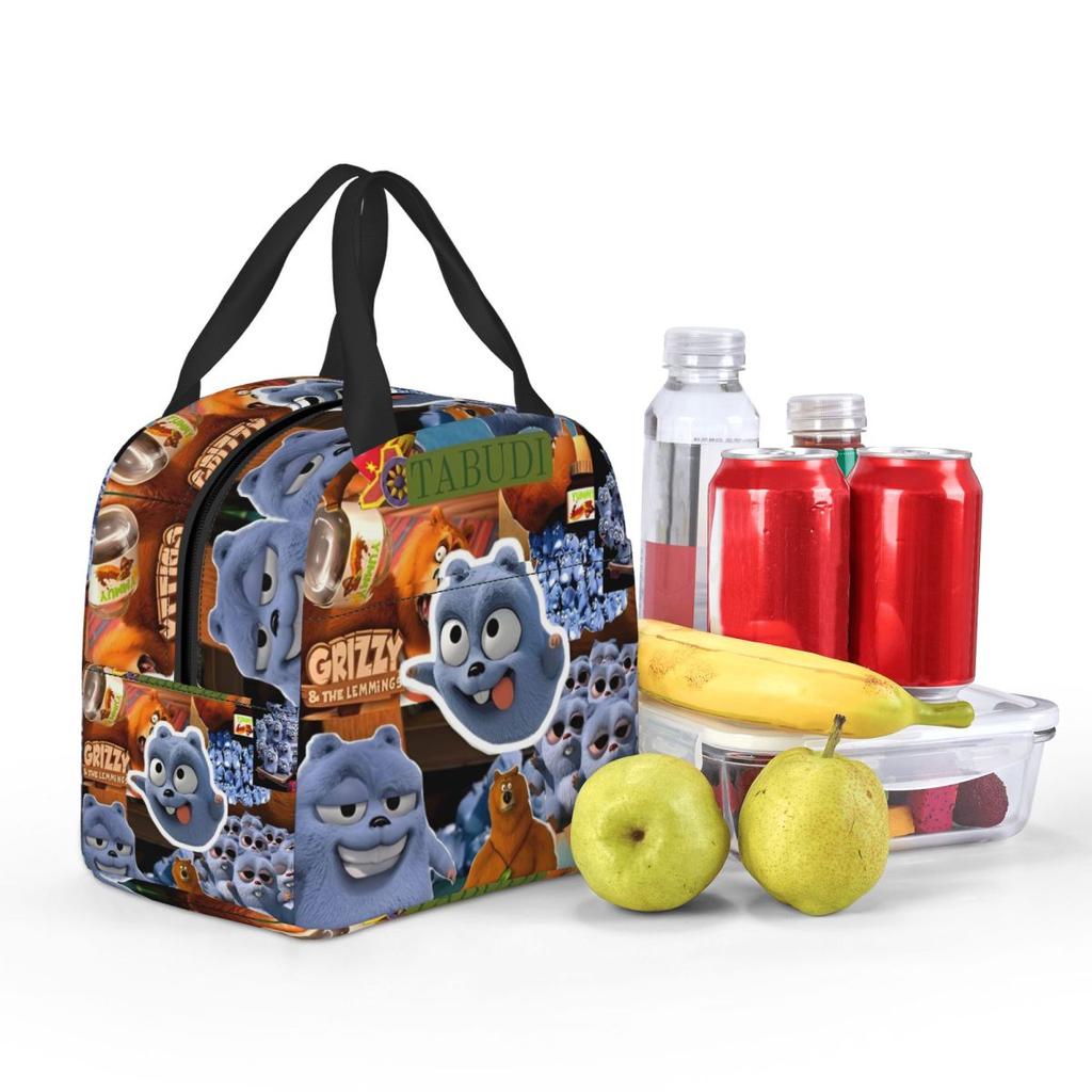 Grizzy And The Lemmings Cartoon Insulated Lunch Bags for Men Women Food Container Bags Reusable Thermal Cooler Lunch Boxes
