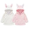 Children's Cute Rabbit Ears Fluffy Jacket Female Baby Solid Color Hooded Cotton Coat Girls Warm Wool Sweater