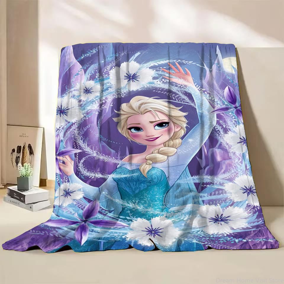 Disney Frozen Elsa Princess Childrens Adult Soft Flannel Blanket Fluffy Baby Plush for Bedroom Travel Office Cover Warm Blankets