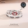 Гравируемые оригинальные кольца для пары мультяшных кота и рыбки, светящееся серебро 999 пробы, милый дизайн