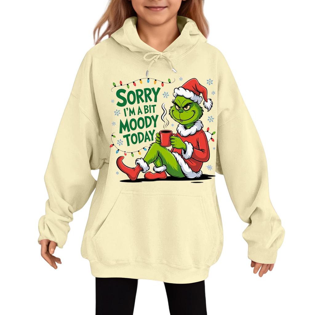 Children's Fashionable Casual Long-sleeved Loose Christmas Print Pullover Hooded Sweatshirt
