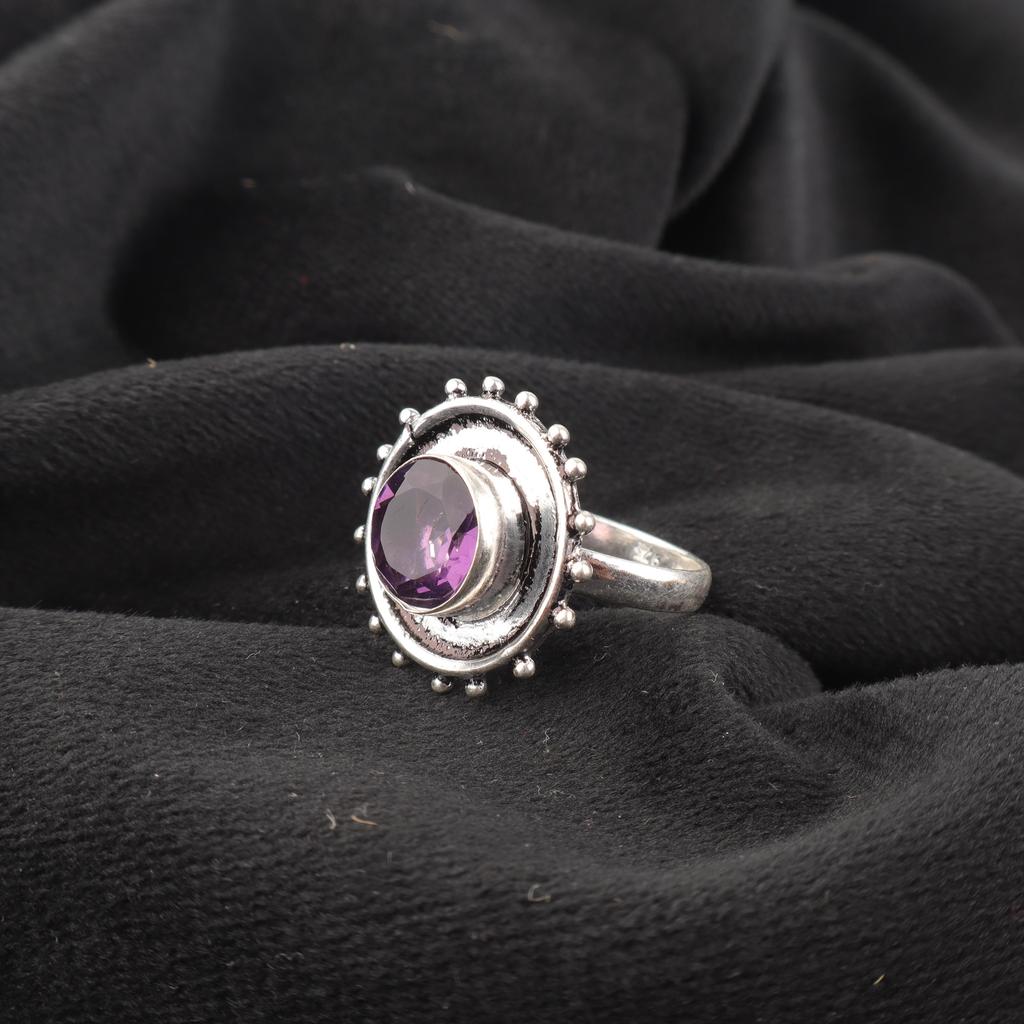 Кольцо с аметистом, Кольцо из стерлингового серебра 925 пробы, Ювелирное изделие ручной работы, Серебряное кольцо с аметистом Привлекательное кольцо из серебра с драгоценным камнем для свадебного подарка