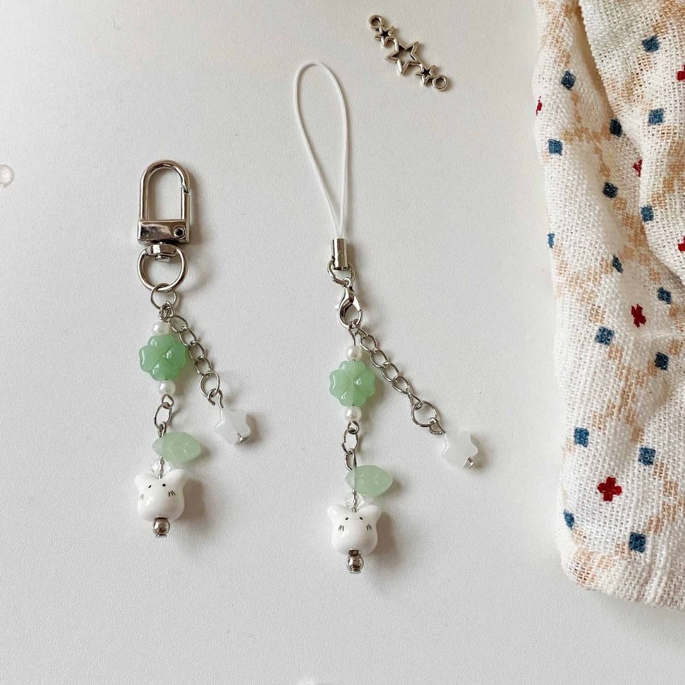 Подвесной декоративный керамический брелок в виде кролика, ремешок, шнур, четырехлистный клевер, подвеска, рождественский подарок