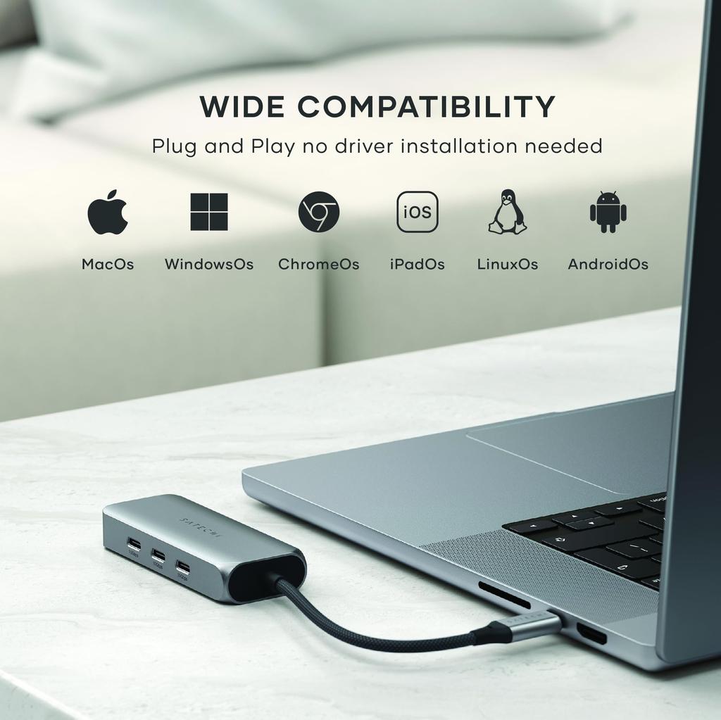 Satechi USB C Ethernet Gigabit 4 в 1 USB C Сетевой адаптер Ethernet Высокоскоростной порт USBC Адаптер USBC для Mac iPad Windows Android Chrome Адаптер,