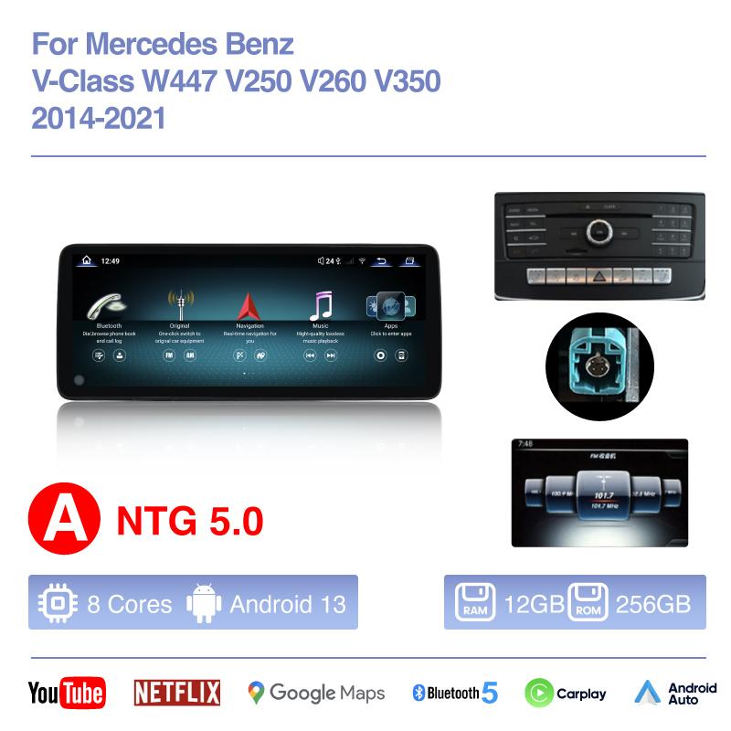 12.8 "Android13 Автомобильный мультимедийный плеер для Mercedes Benz V-Class W447 V250 V260 V350 2014-2025 GPS-навигация Carplay 4G WiFi 360