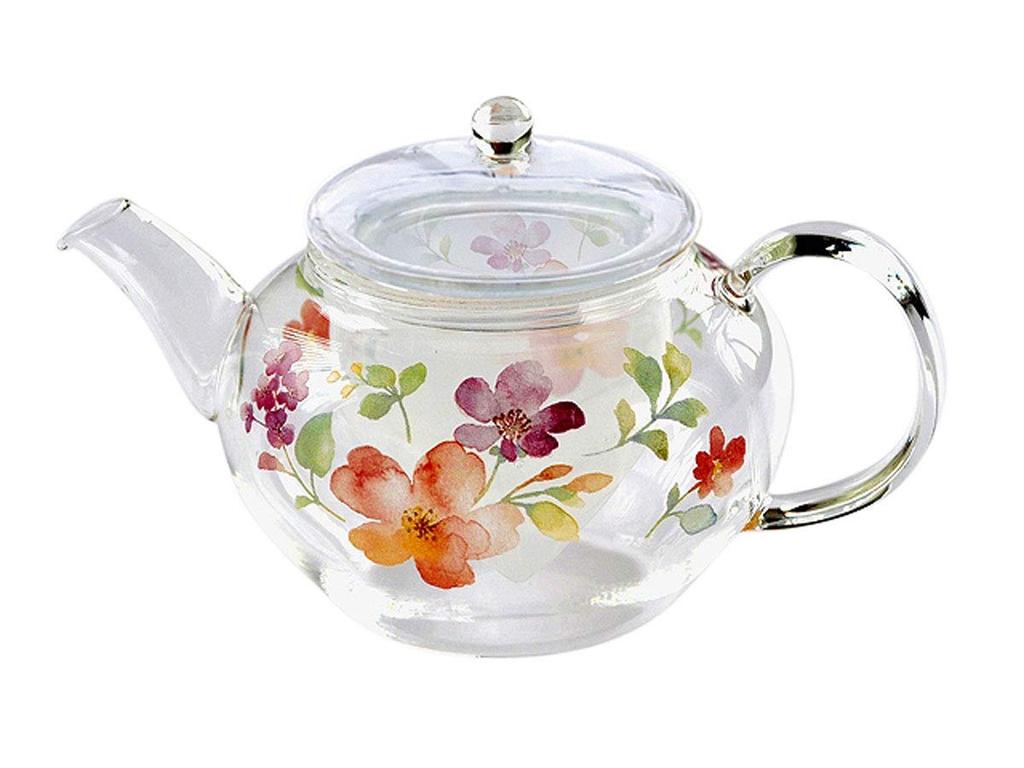 CELEC Heat-Resistant Glass Teapot with Florist Pattern, Clear, with Chamiel V Filter (GVP-27A), 3800047