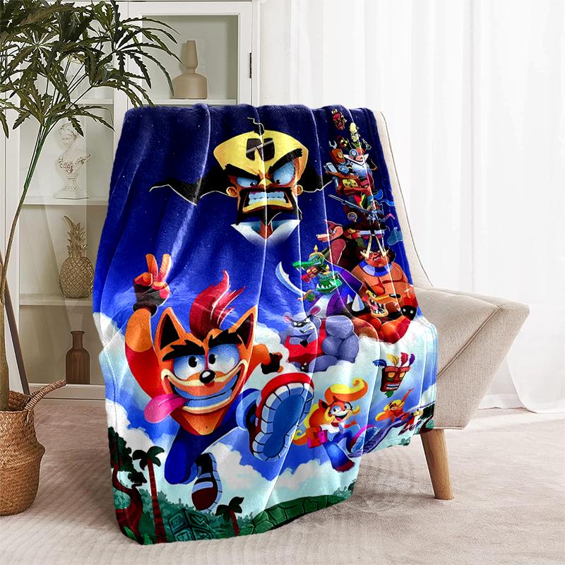 1pc Blanket Crash Bandicoot Print Design, Lightweight Blanket for Sofa, Bed- Soft &Warm, Gift for All Seasons like Christmas, Halloween