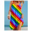 Летнее Радужное Цветное Пляжное Платье с Принтом Tie Dye Женские Платья Без Рукавов Праздничная Пляжная Одежда Для Девочек Слинг Миди Вечернее Платье Одежда